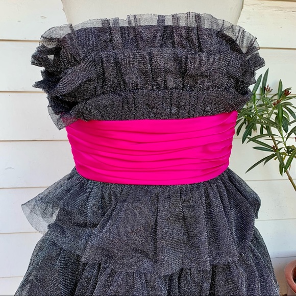 Vintage Betsey Johnson 90 2000 y2K ruffle glitter silk Full Tiered cupcake dress - Picture 16 of 17